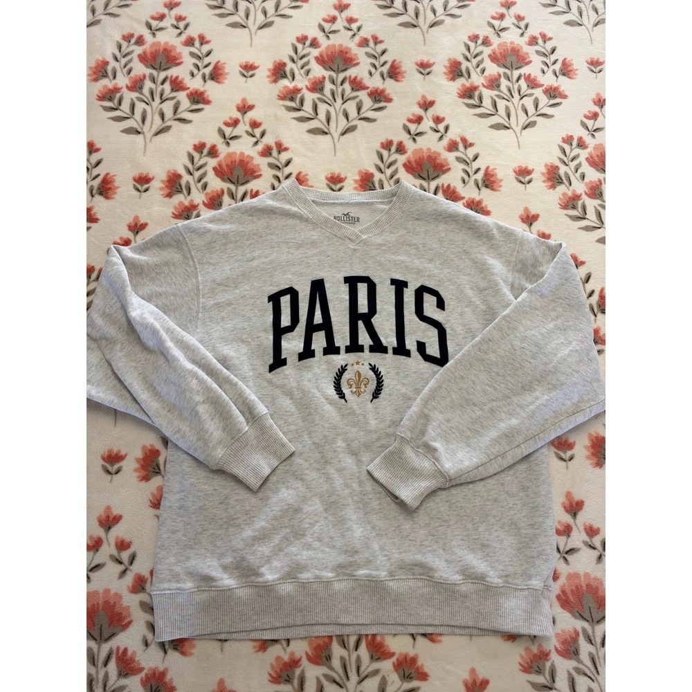 Hollister Paris Graphic Sweatshirt Heather Gray Fleece Pullover XS